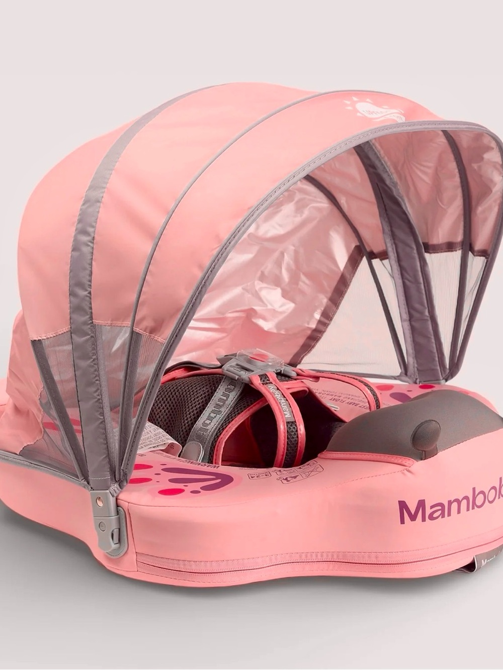 NWT Mambobaby Pink butterfly Kids Swim float with Sun Canopy & tail pillow new